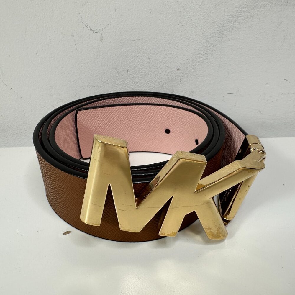 Michael Kors Twist Reversible Mk Logo Brown/Light Pink Belt Leather 36" - 42"
